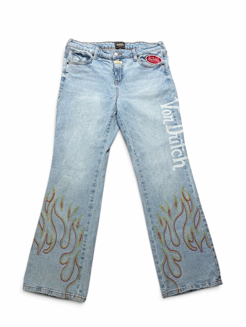 Von Dutch Flame Embroidered Flare Jeans Women’s 11/30 Light Wash Y2K NWT